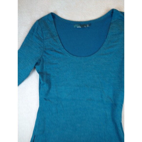 Prana Abilene Wool Blend Dress Women's Small Teal Tiered Lined Short Sleeve - Picture 2 of 13